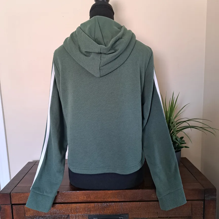 Adidas Cropped Hoodie Green White Stripes Women's Size Medium image indicator(3)
