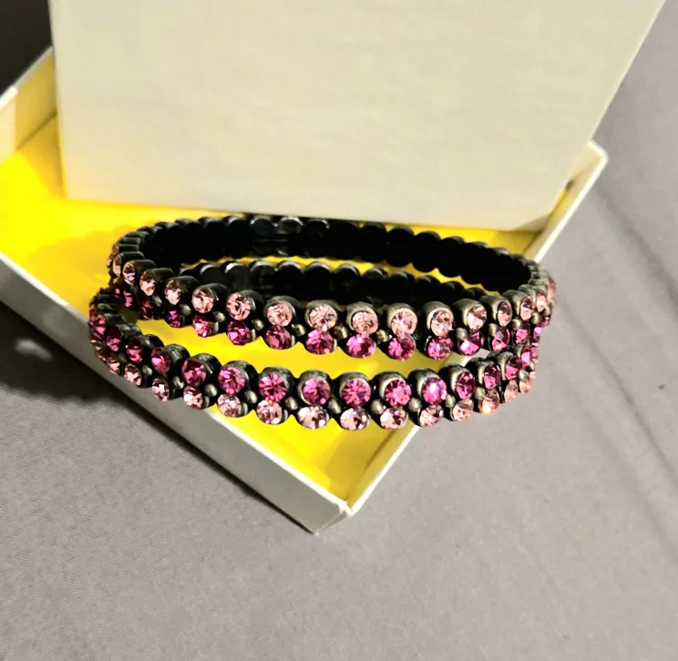 Pink Rhinestone Bangle Bracelet Set image indicator(2)