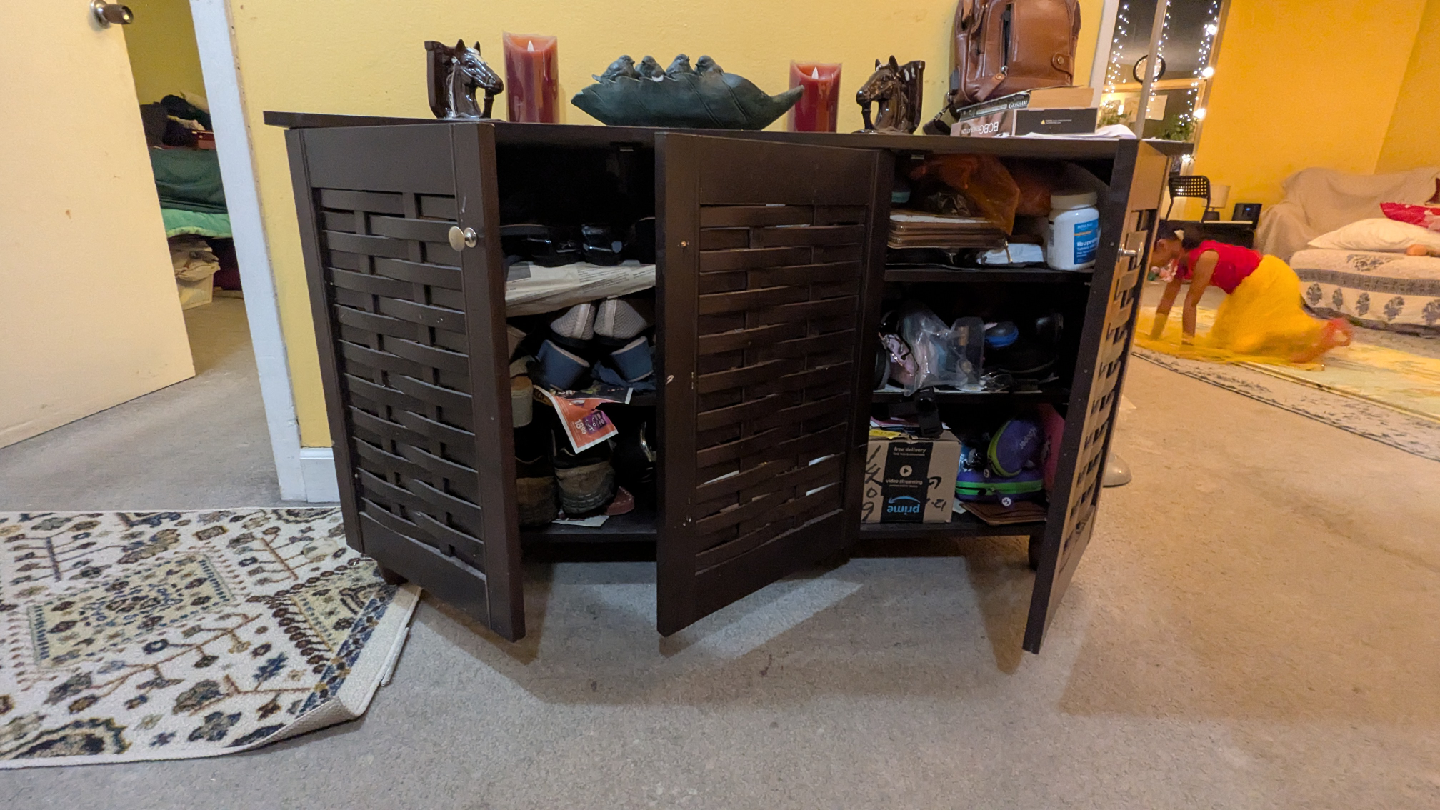 3-Door Brown Wooden Shoe Cabinet - photo 2