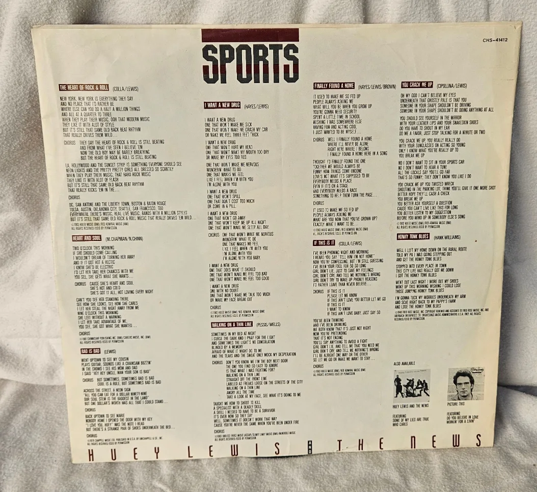 Huey Lewis and The News Sports Original 1983 Vinyl LP image indicator(3)