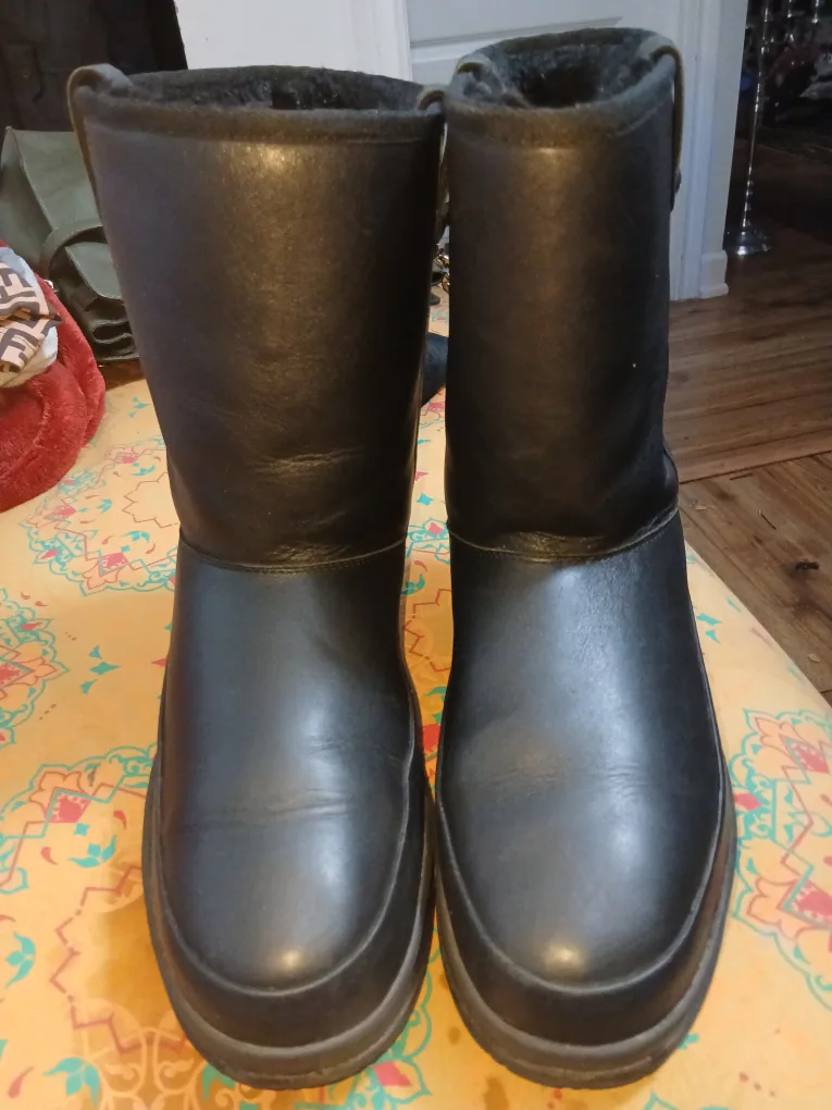 UGG Black Leather Boots, Size 11 image indicator(2)