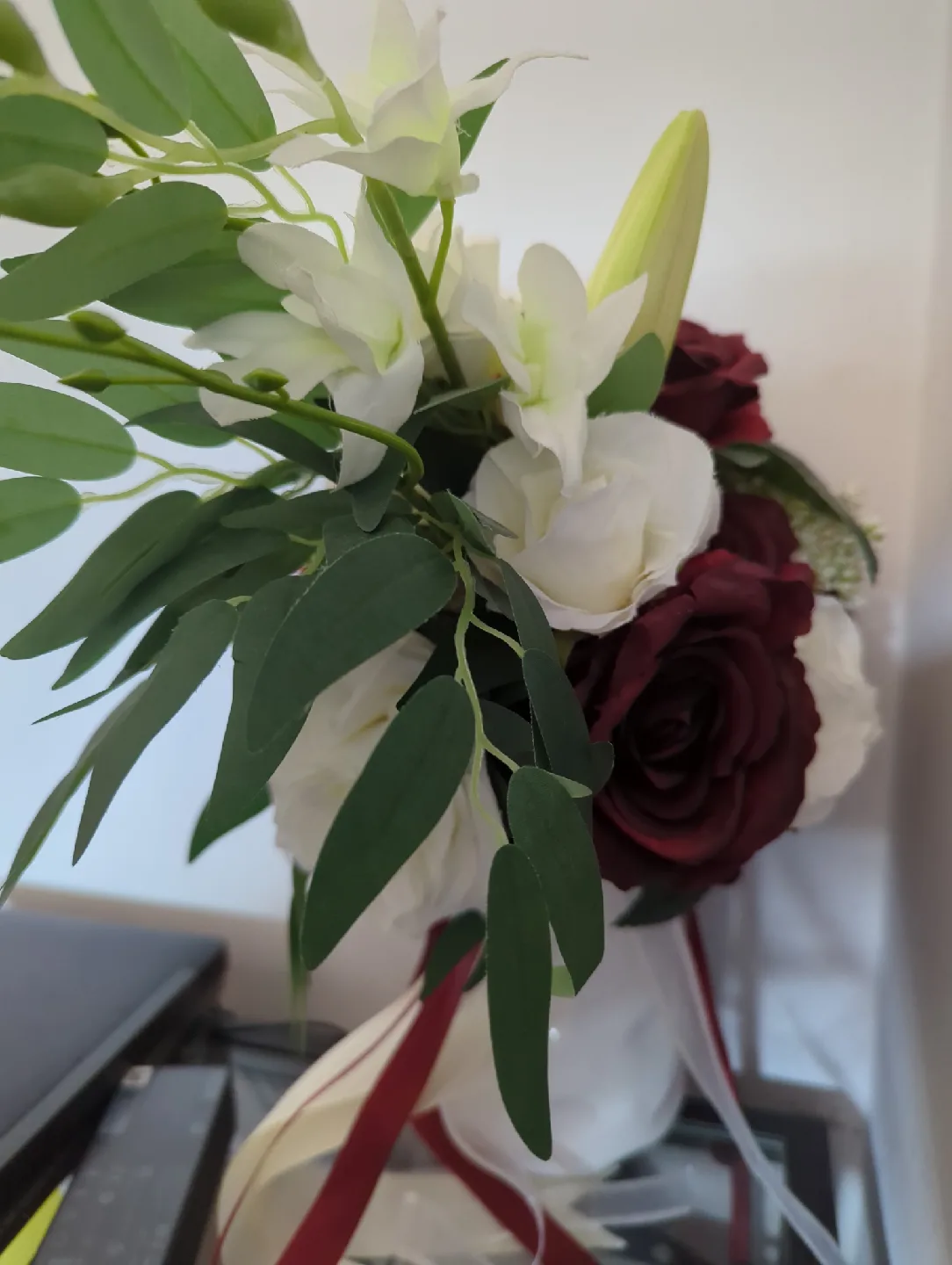 Burgundy & White Artificial Flower Bouquet image indicator(2)