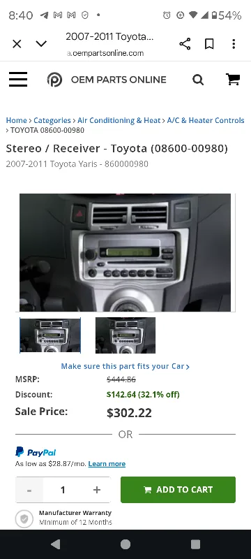 Toyota Yaris Double  Din Radio CD Player 08600-00980 OEM image indicator(7)