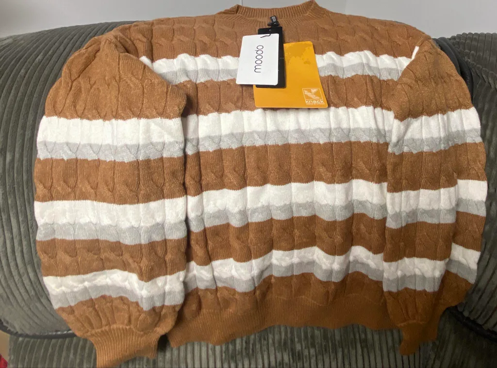 New Mooodo Ladies Sweater - Size L, Brown & White thumbnail