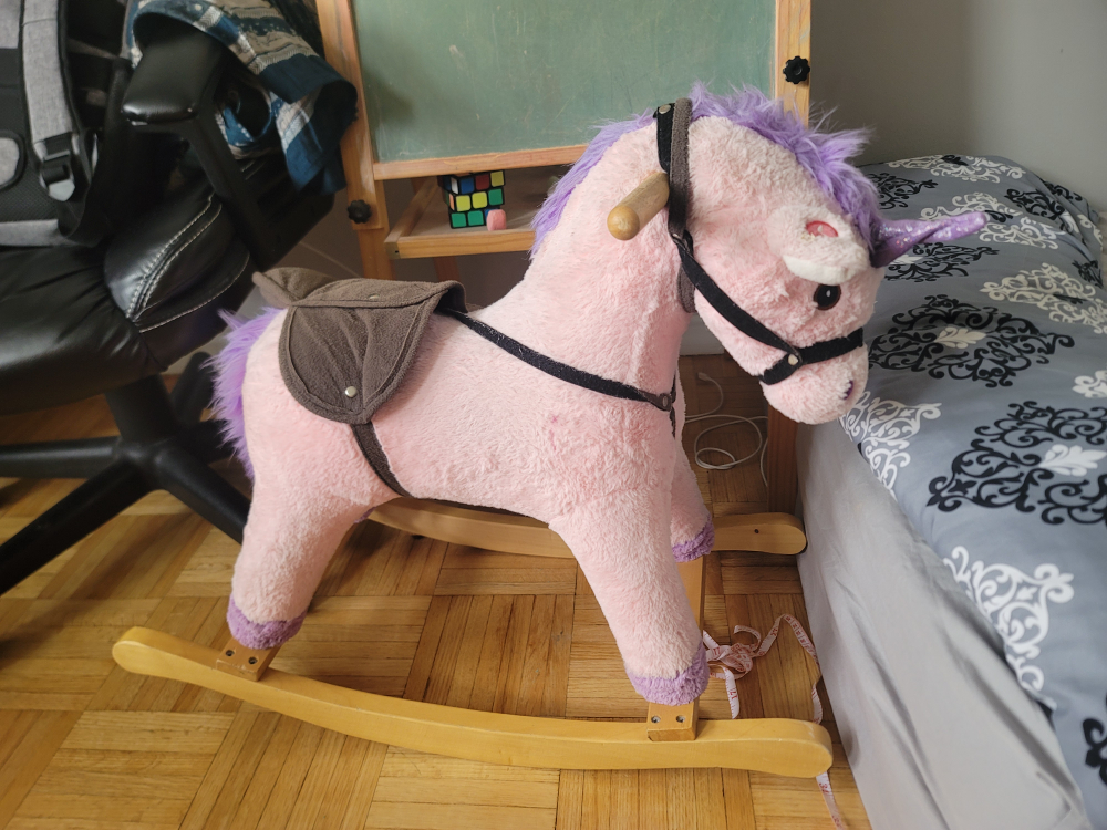 Pink Plush Unicorn Rocking Horse