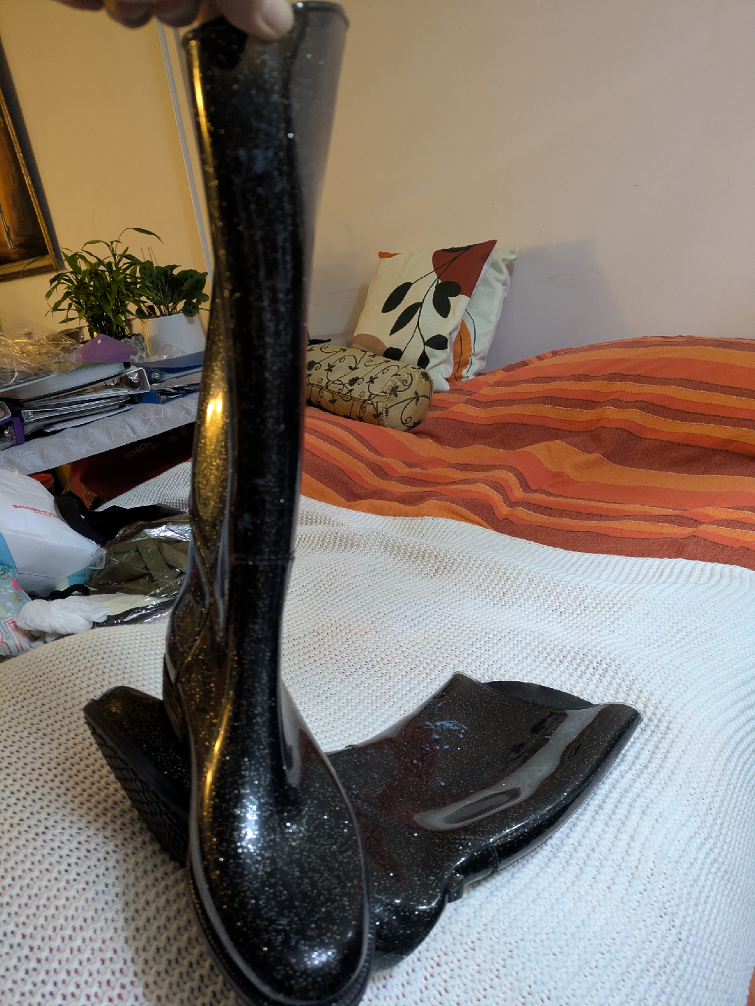 Black Glitter Rain Boots - Size 8 - photo 2