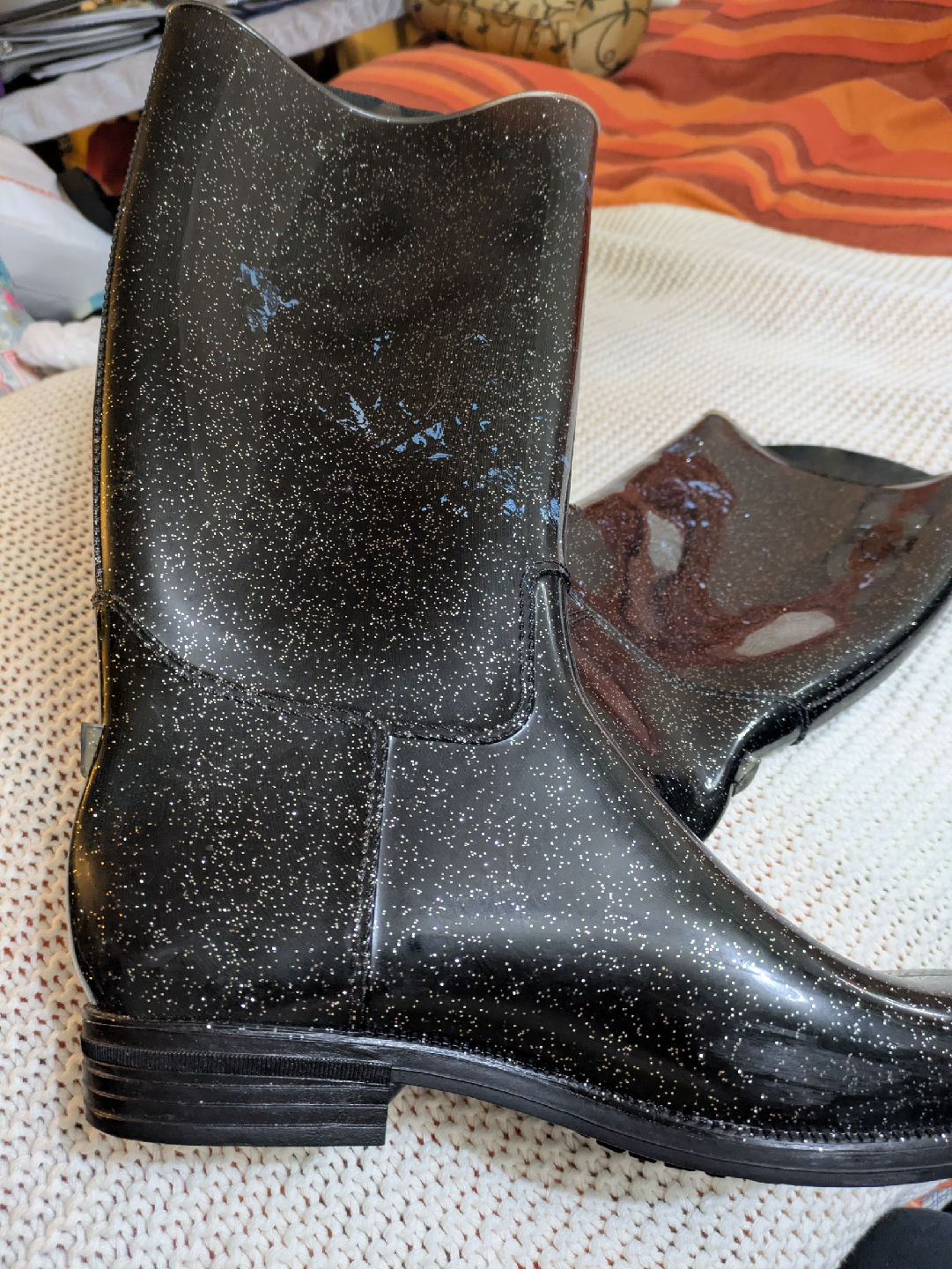 Black Glitter Rain Boots - Size 8 - photo 4