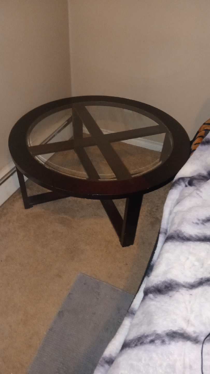 Round Glass Top Coffee Table - Brown