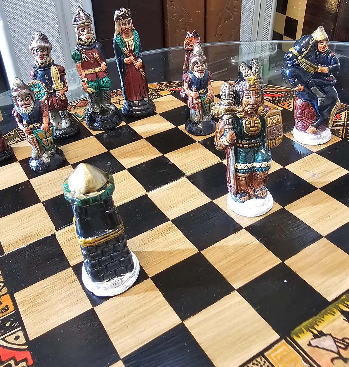 Vintage Hand Carved Chess Set with Board image indicator(4)