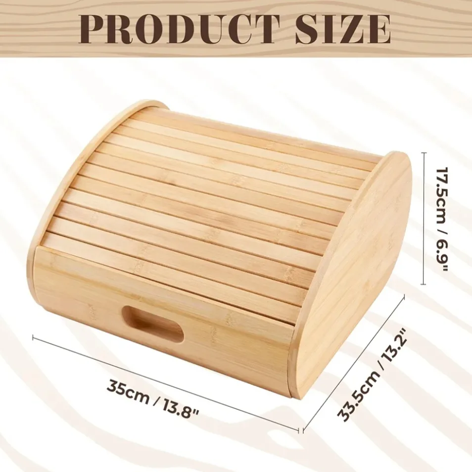 CARTMAN Natural Bamboo Roll Top Bread Box image indicator(2)