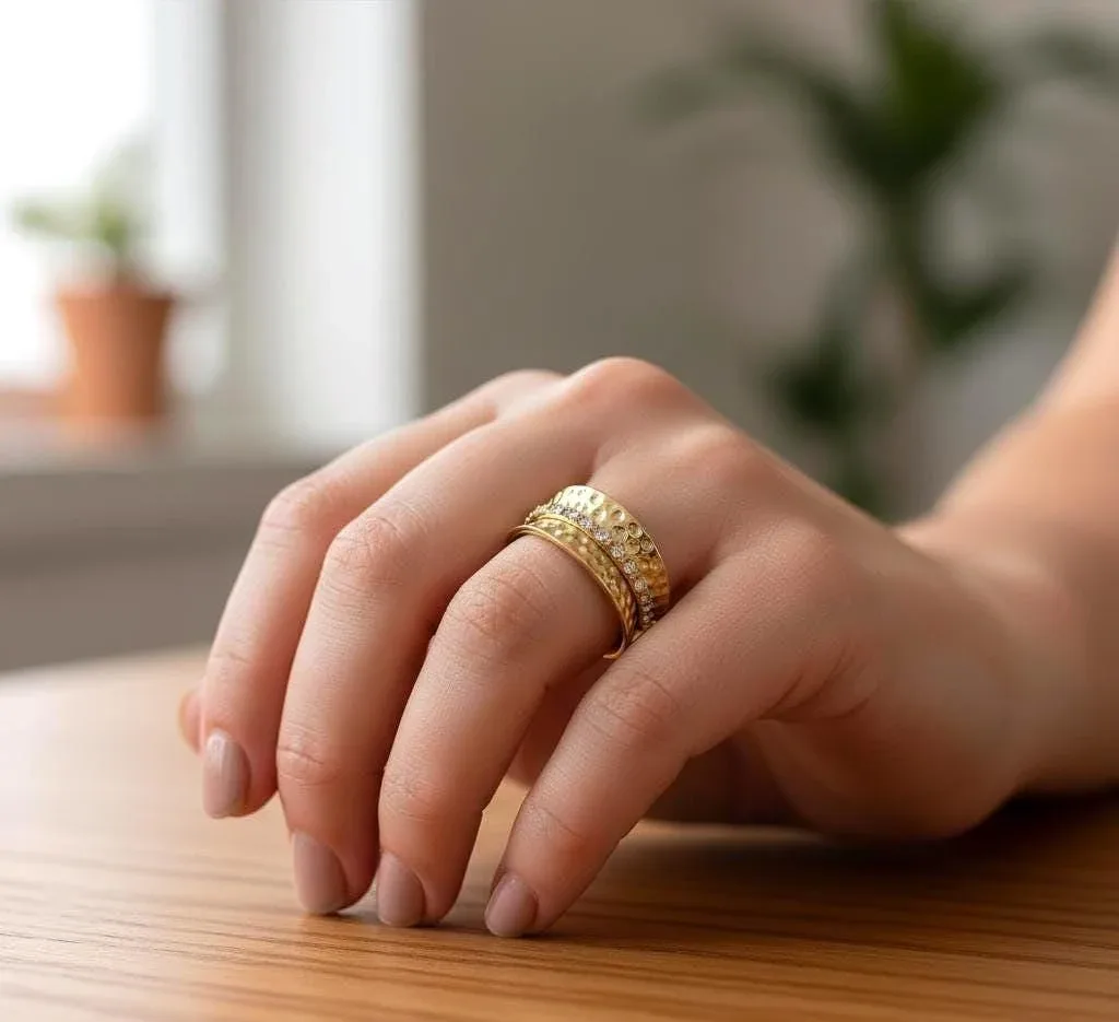 NEW ✨ CZ Stones Gold Finish Hammered Cocktail Ring 💰 image indicator(3)