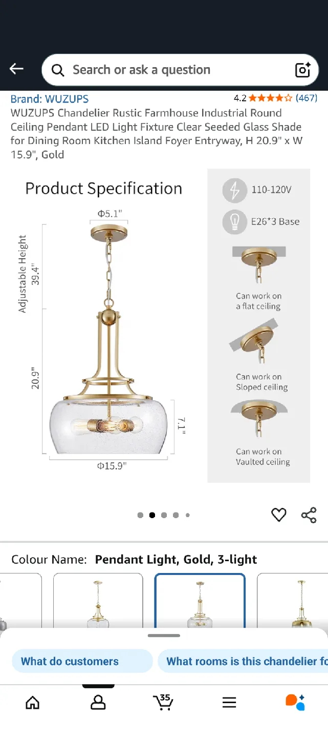 WUZUPS Rustic Farmhouse Chandelier - Gold image indicator(2)