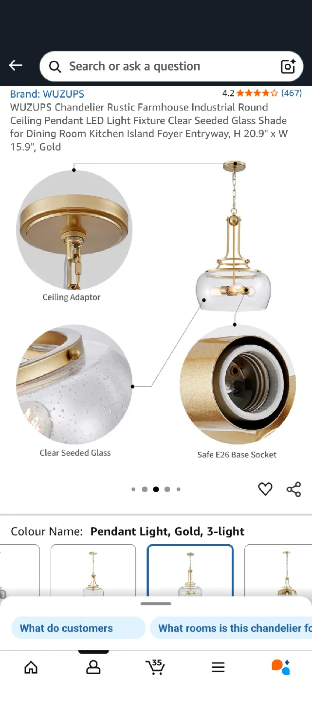 WUZUPS Rustic Farmhouse Chandelier - Gold image indicator(3)