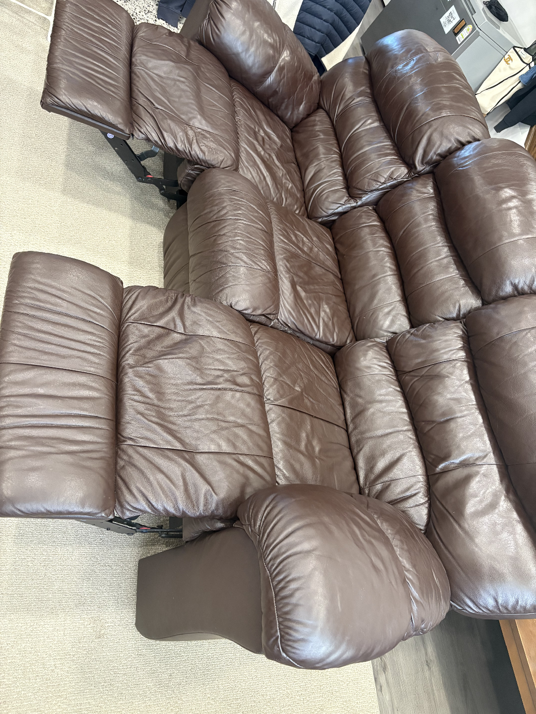 Brown Leather Reclining Sofa and Recliner Set