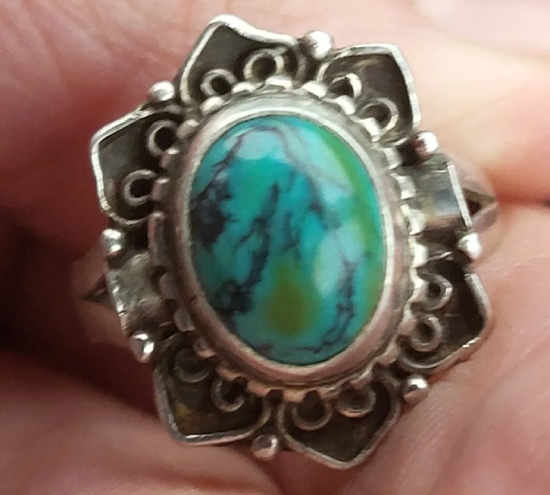 Vintage Sterling Silver Turquoise Ring, Size 925 image indicator(2)