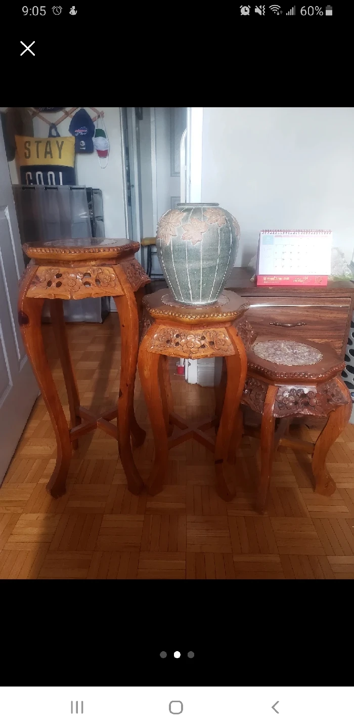 Vintage Carved Wooden Plant Stands - Set of 3 - photo 2