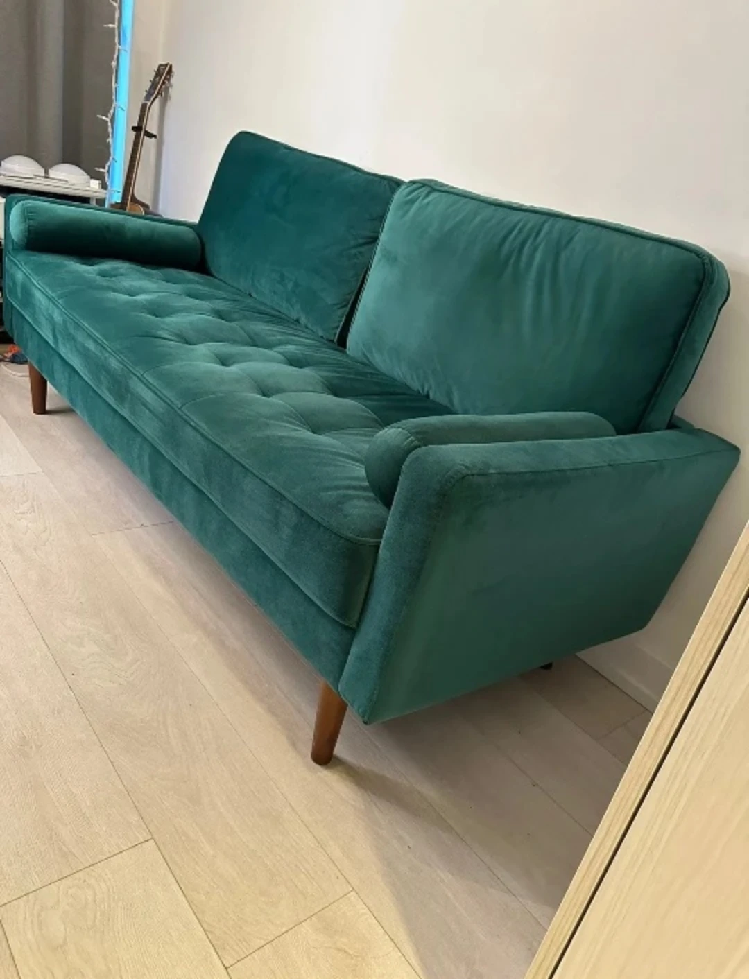 Teal Velvet Tufted Sofa - photo 3