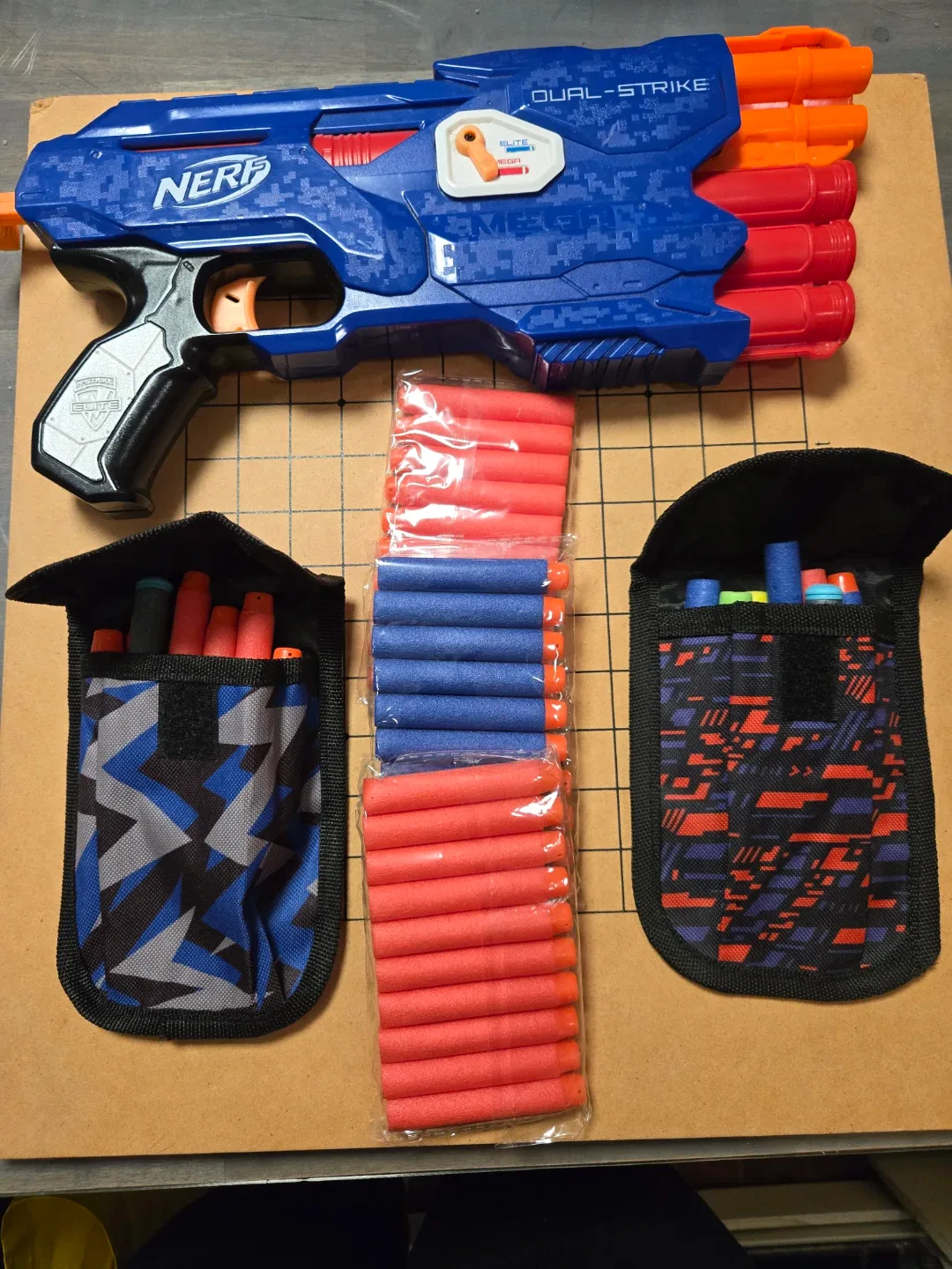 Nerf Elite Dual-Strike Blaster with Darts & Pouches