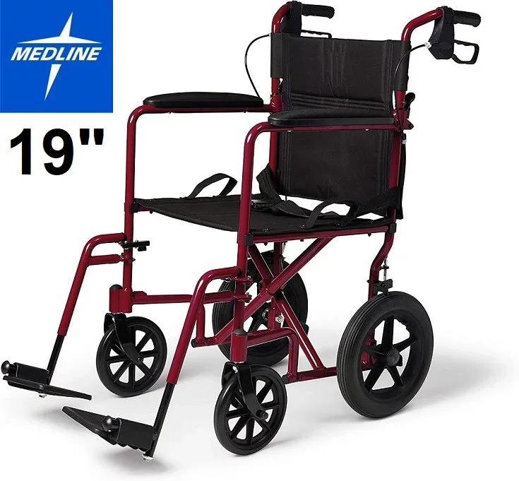 Medline Lightweight Transport Wheelchair with Handbrakes thumbnail