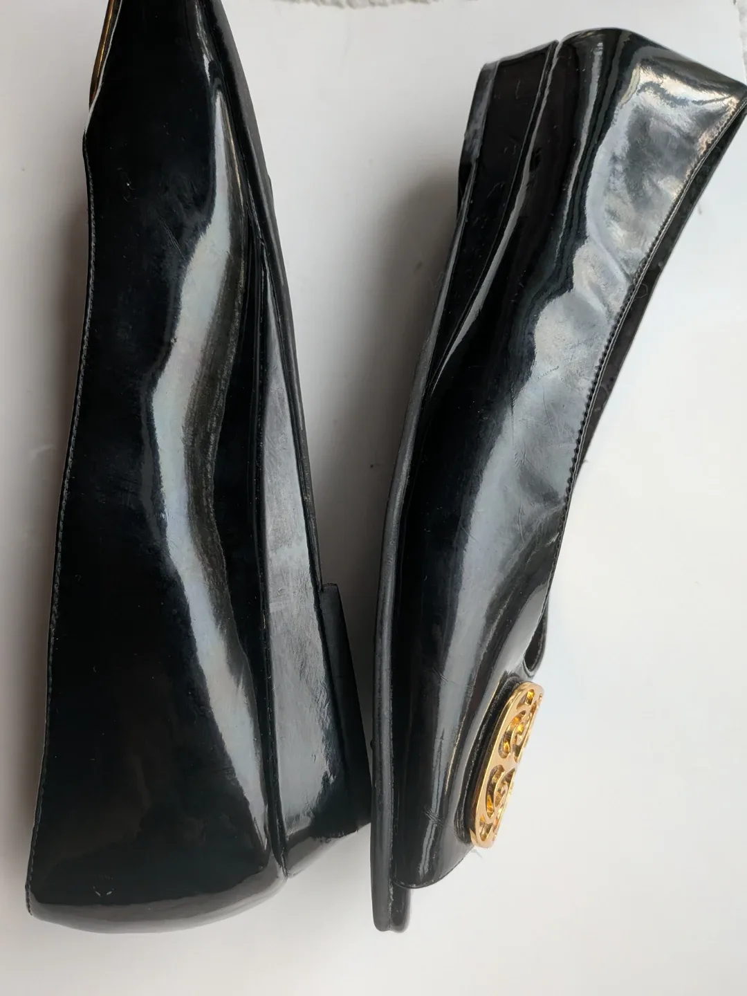 Impo Black Patent Leather Peep-Toe Flats sz 8 image indicator(2)