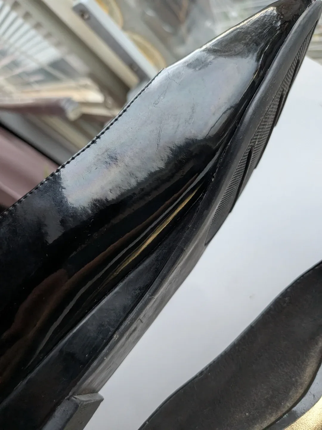 Impo Black Patent Leather Peep-Toe Flats sz 8 image indicator(6)