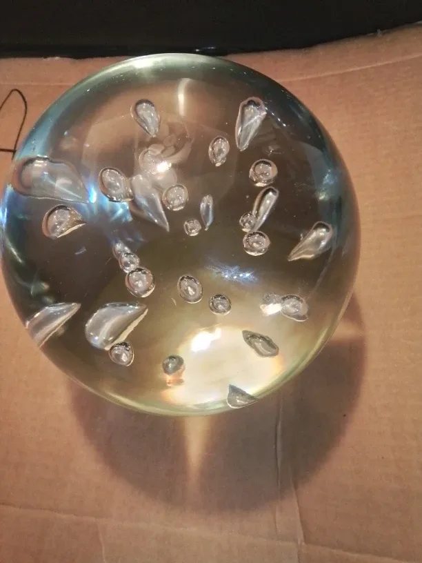 Modernist & Large Clear Controlled Bubbles Art Glass Ball 8" image indicator(2)