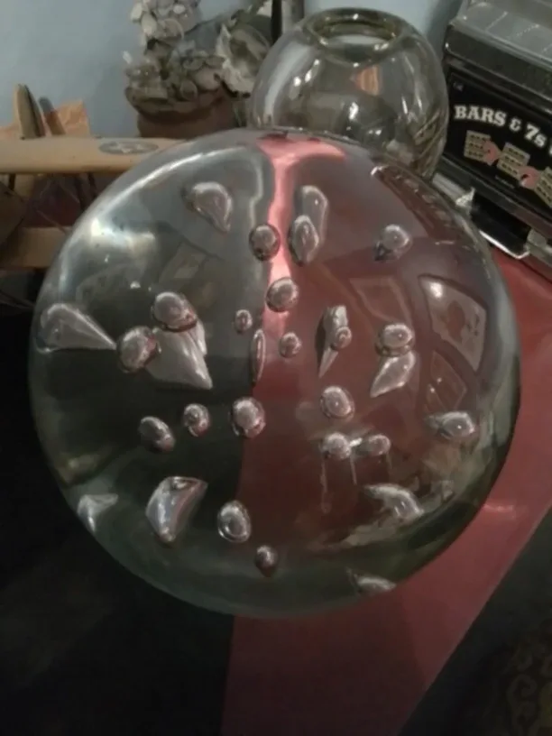 Modernist & Large Clear Controlled Bubbles Art Glass Ball 8" image indicator(8)