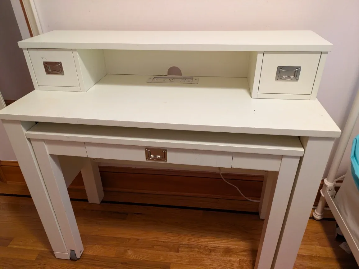 White Wooden Desk with Drawers