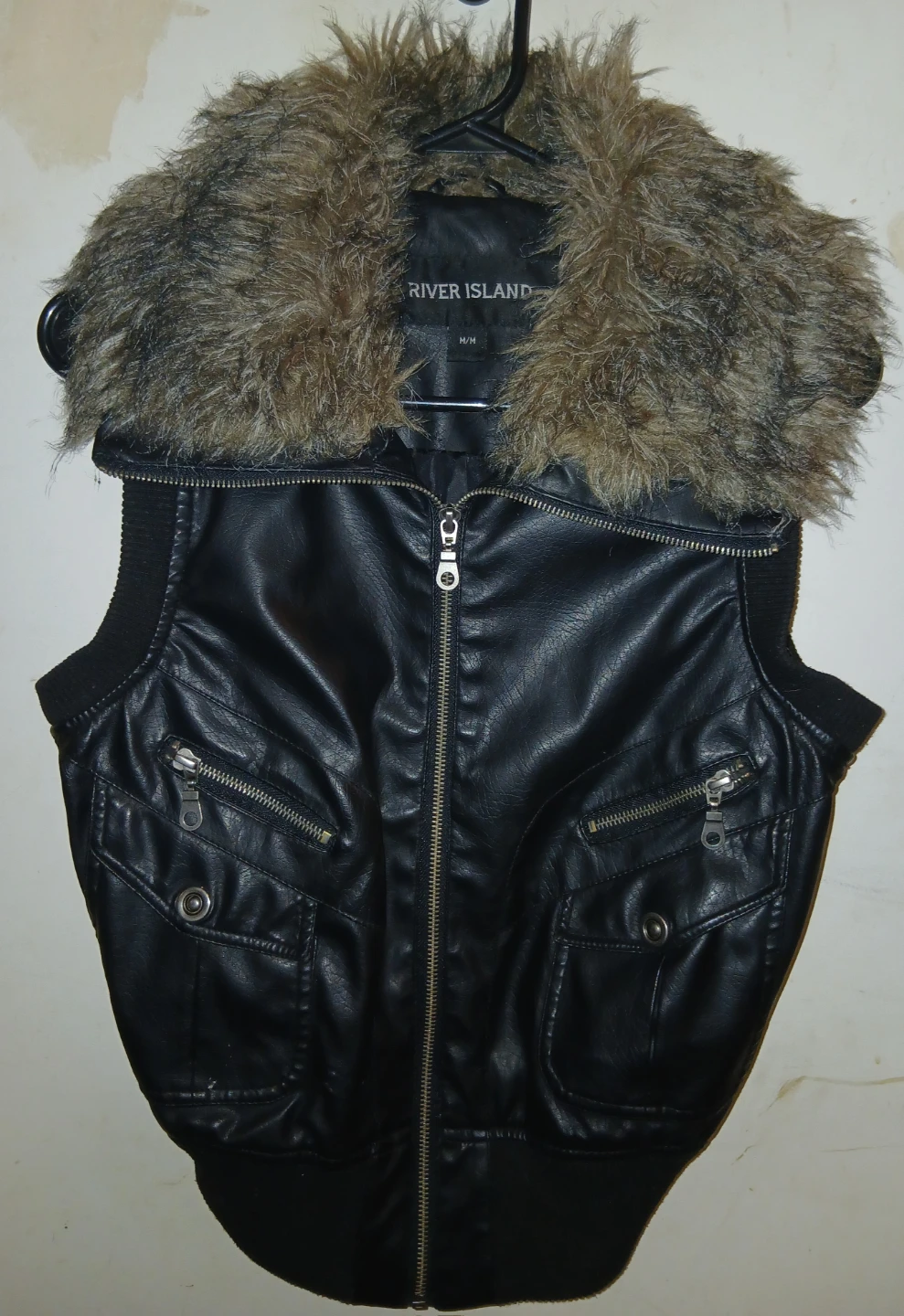 Women's Medium Black Faux Leather Vest w/Faux Fur Collar - photo 2