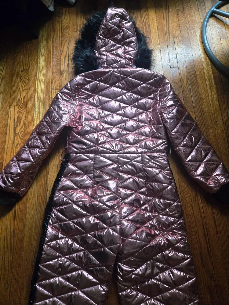 Rose Gold Padded Snowsuit with Fur Hood image indicator(4)