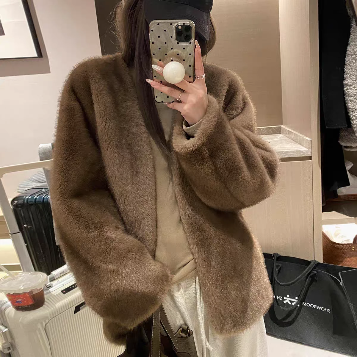 Luxurious Faux Fur Coat & Bucket Hat Set