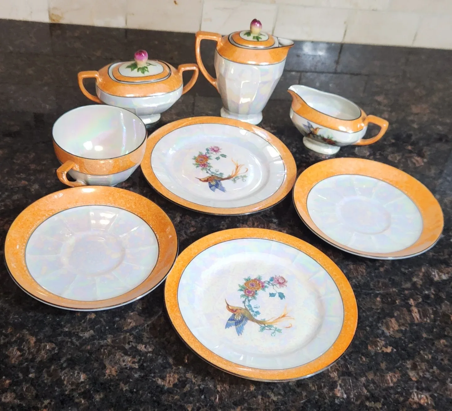Vintage Japanese Tea Set with Bird Design image indicator(3)