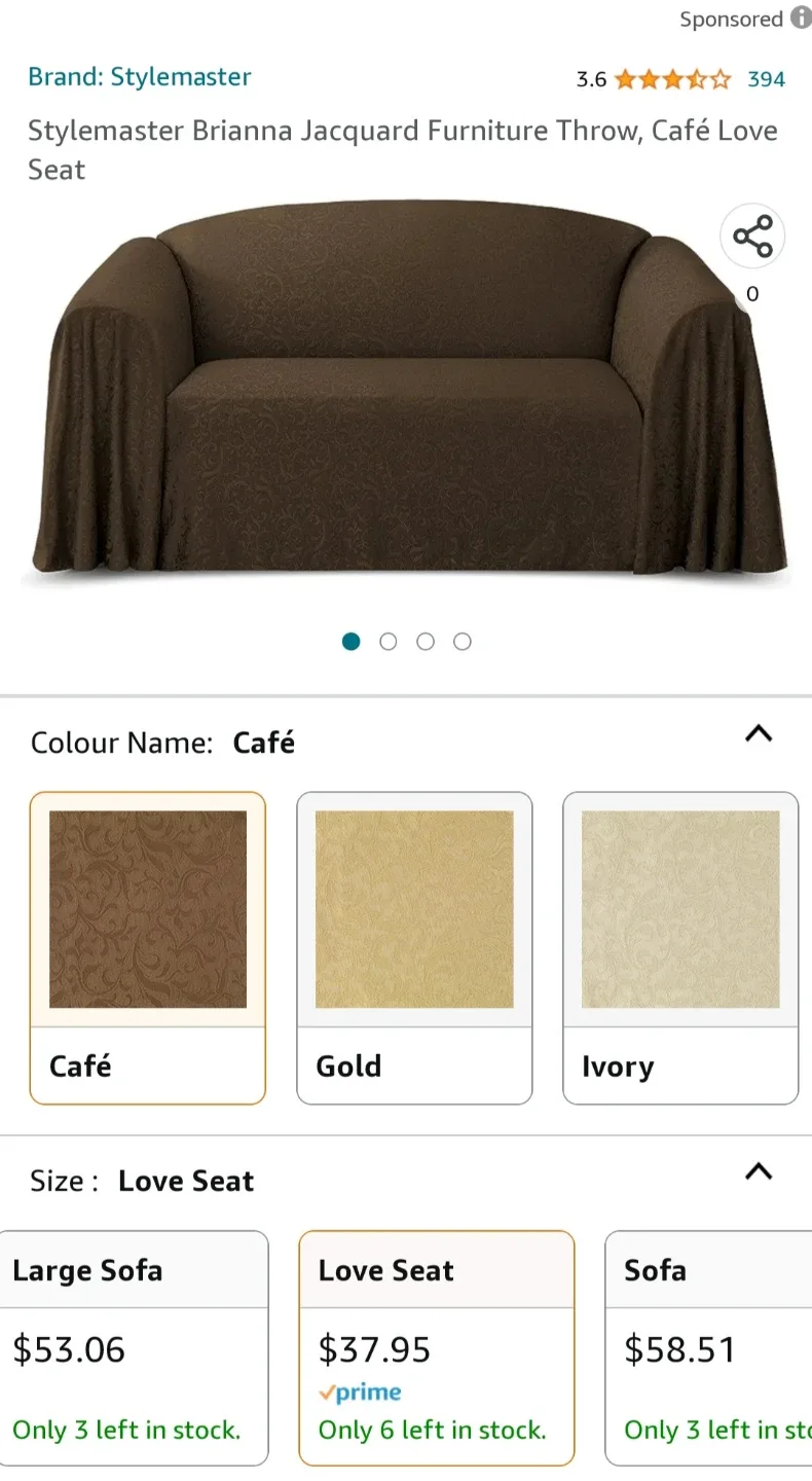 New Stylemaster Brianna Jacquard Loveseat Furniture Throw - Café image indicator(2)