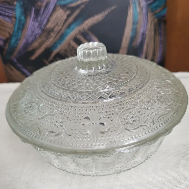 Vintage Glass Candy Dish with Lid