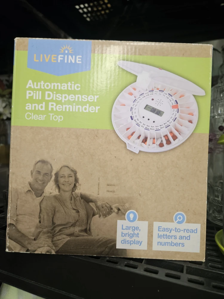 LiveFine Automatic Pill Dispenser w/ Reminder, Clear Top