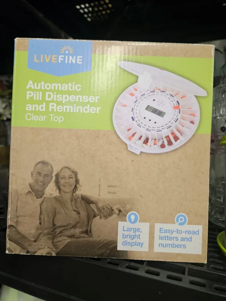 LiveFine Automatic Pill Dispenser w/ Reminder, Clear Top thumbnail