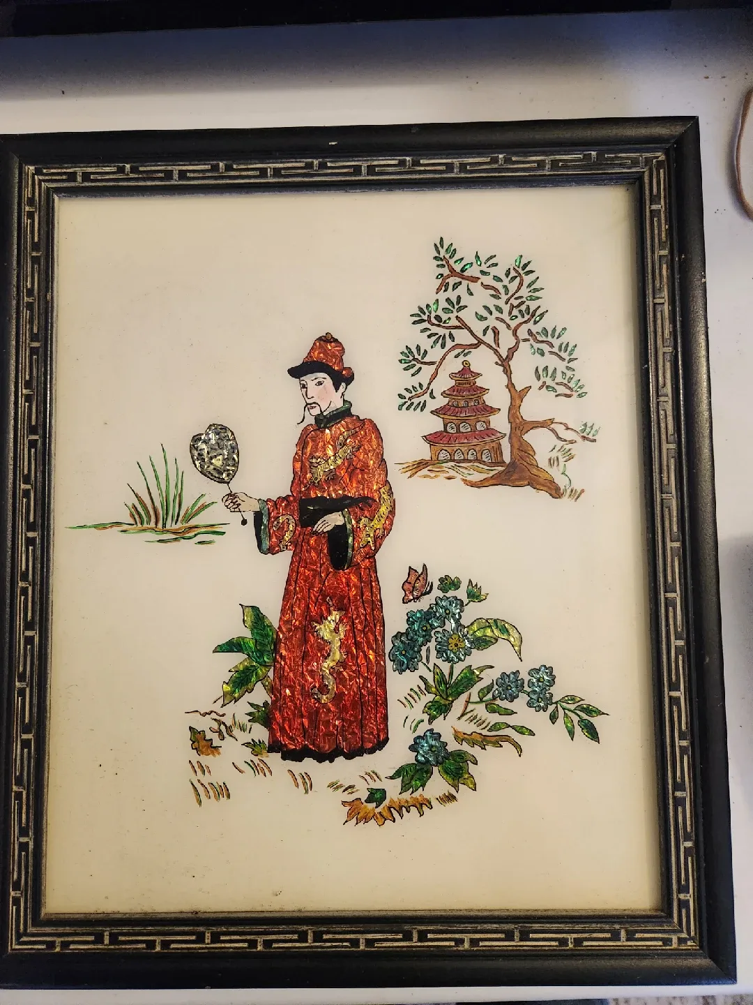 1980s Vintage Asian Framed Painted Glass image indicator(3)