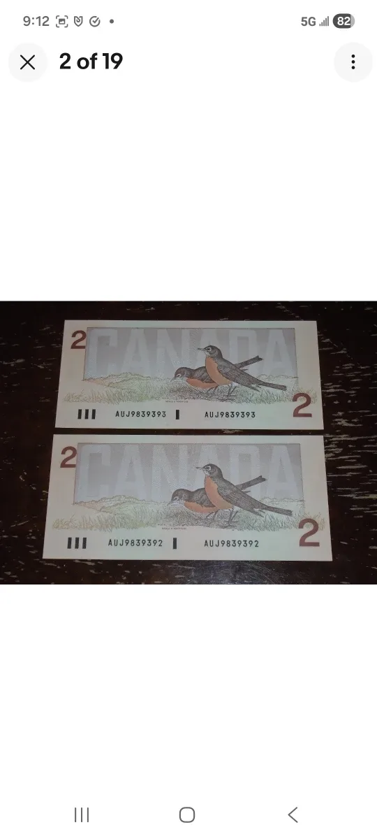 1986 Bank of Canada, Consecutive $2 Bills/AUJ/Crow-Bouey + bonus image indicator(2)