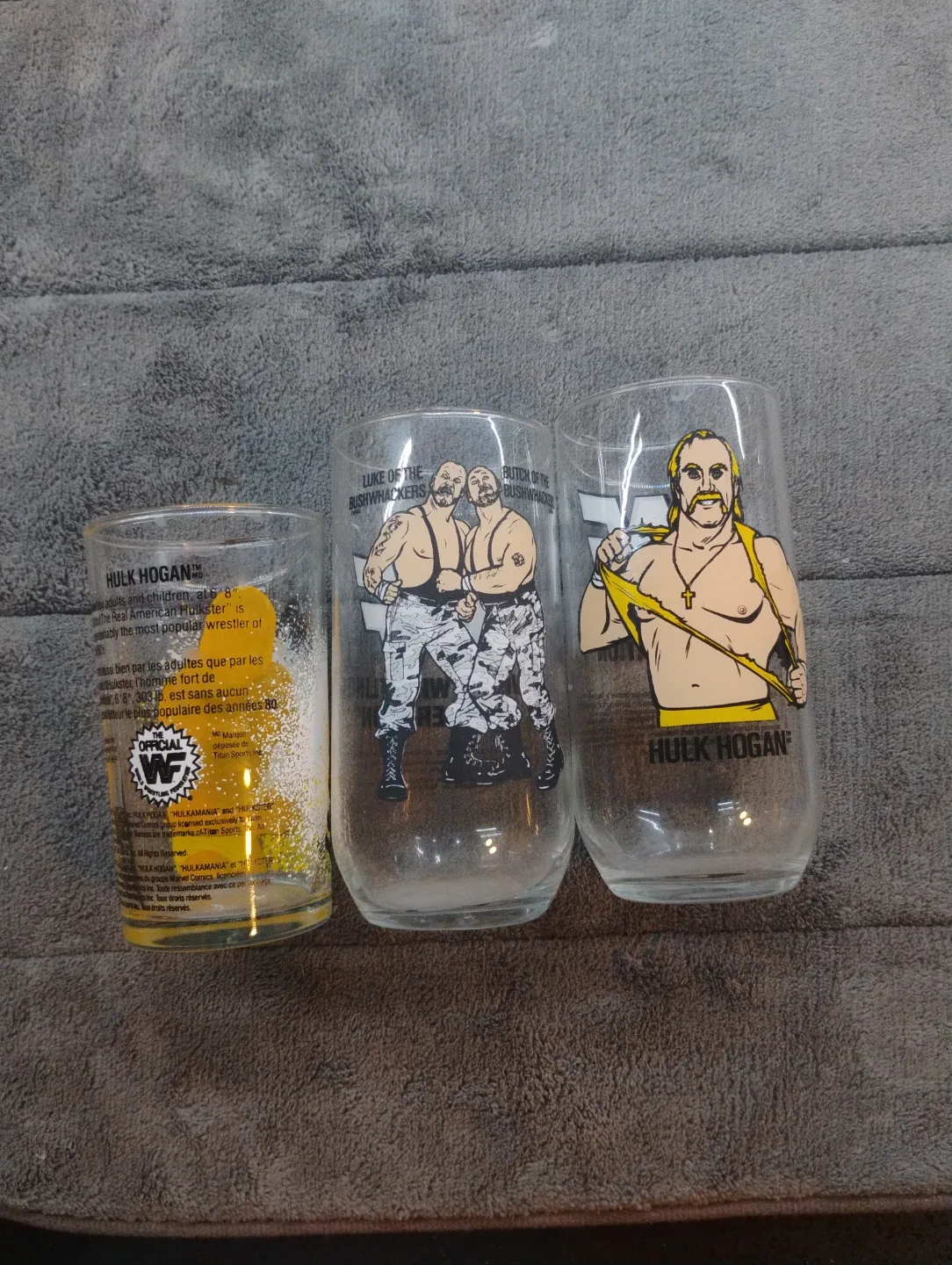 Vintage WWF Wrestling Glasses - Hulk Hogan, Bushwhackers image indicator(2)