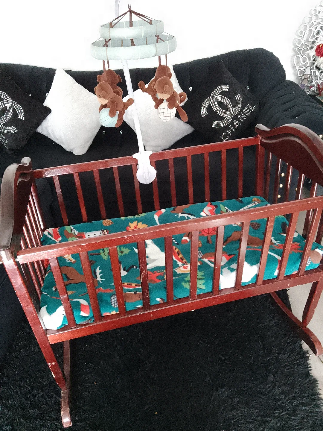 Wooden Baby Cradle with Mobile image indicator(2)