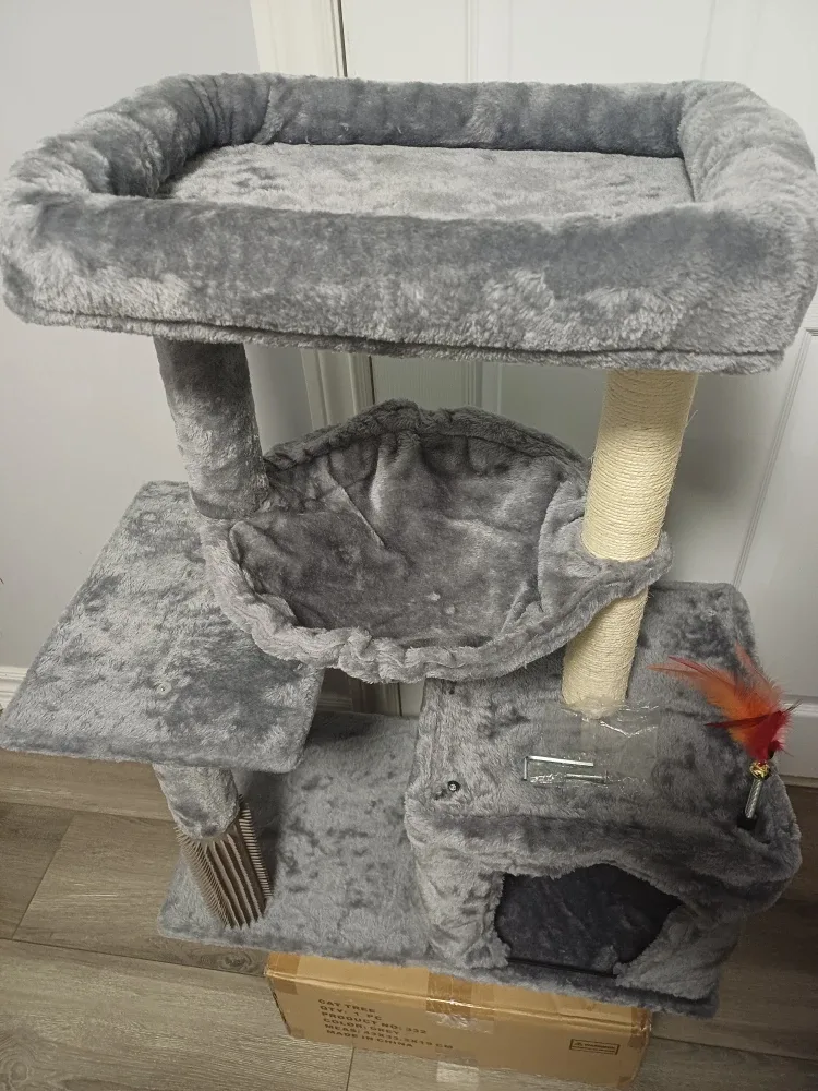 Grey Cat Tree with Scratching Post & Condo