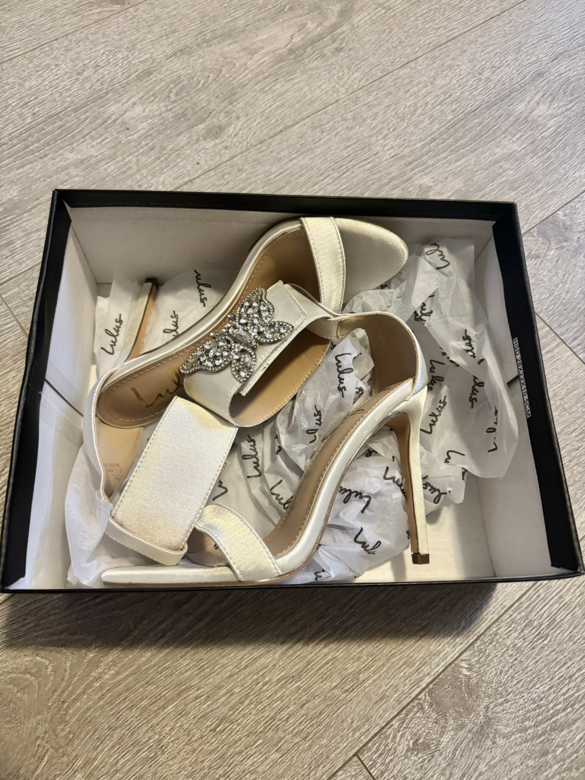 *New* White Satin Rhinestone Heels - photo 2