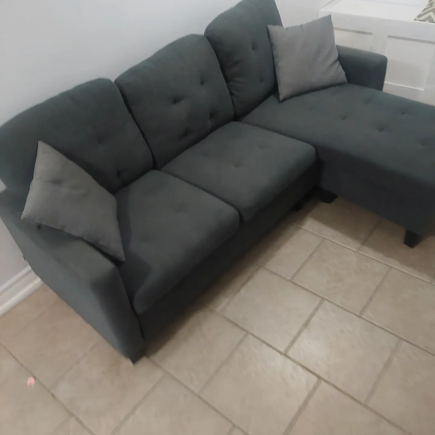 Free delivery Grey Sectional Sofa with Glass Coffee Table