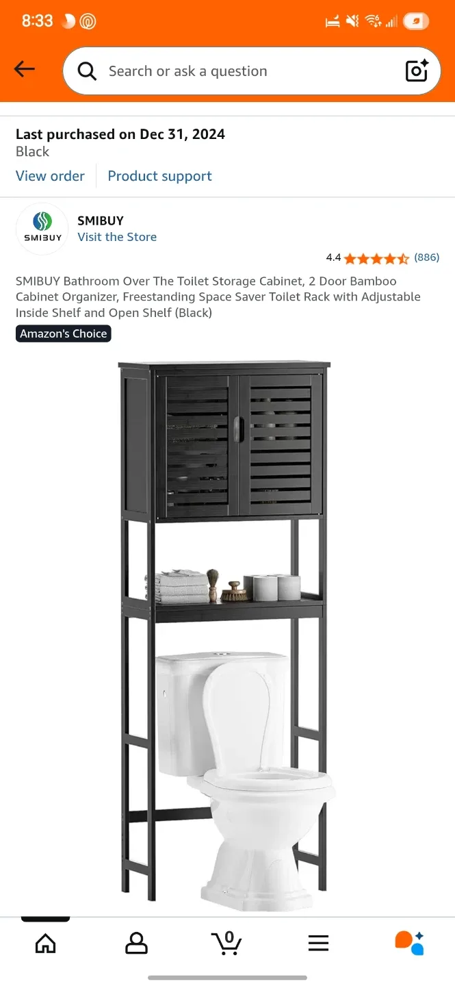 Bathroom Over The Toilet Storage Cabinet - Black