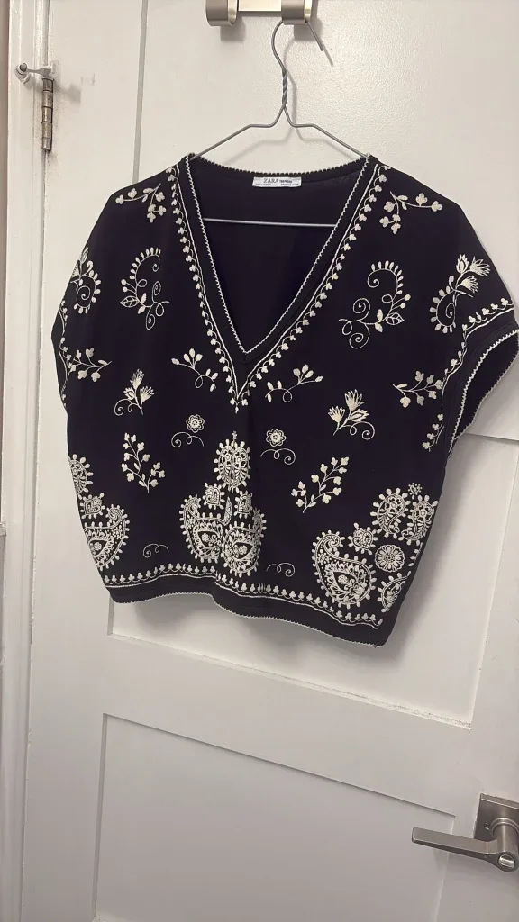 Zara Trafaluc Black Embroidered Top - Size S