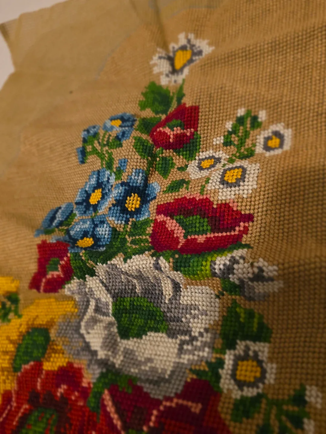 COMPLETED Vintage Floral Needlepoint Canvas image indicator(3)