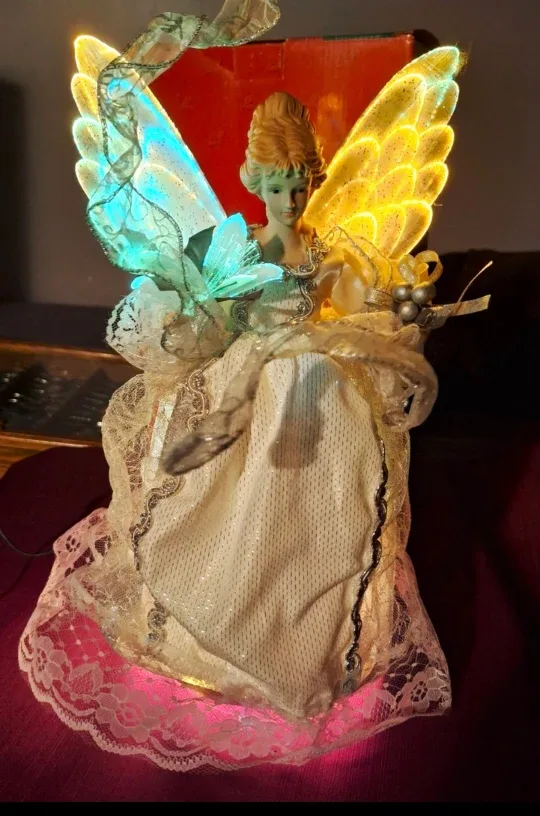 Vintage Sterling ANIMATED Fiber Optic ANGEL Tree Topper image indicator(3)