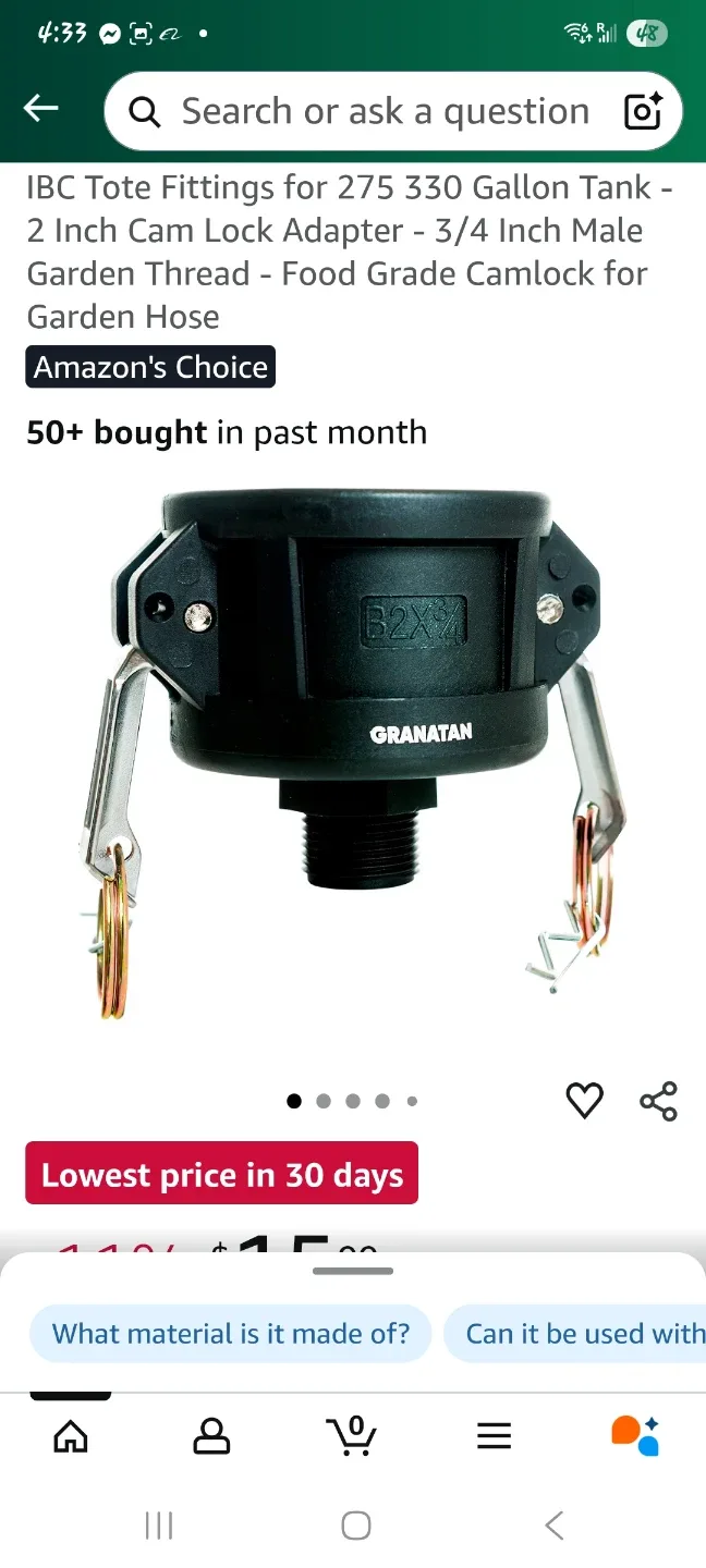 GRANATAN IBC Tote Fittings - 2 Inch Cam Lock Adapter thumbnail