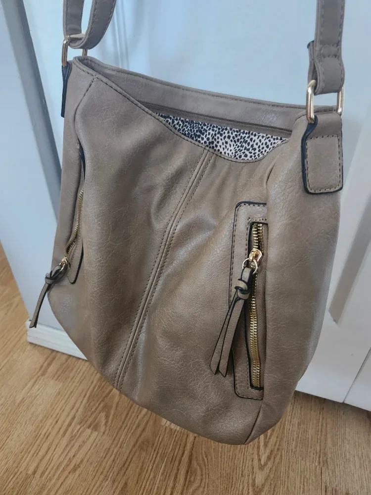 Taupe  soft leather handbag image indicator(3)