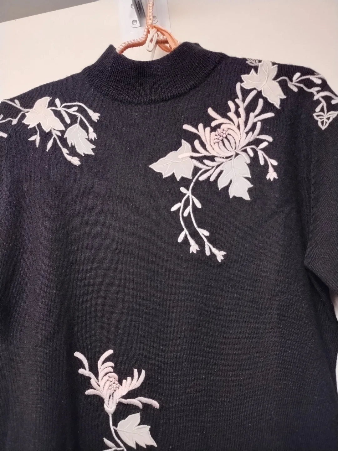 Floral Embroidered Black Sweater - Acrylic Wool Blend image indicator(2)